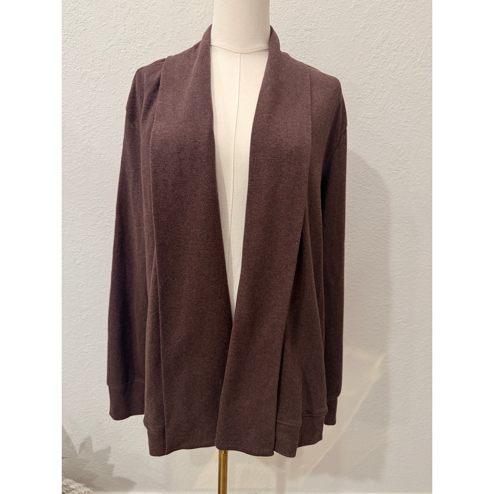PACT Airplane Drape Cardigan L Brown Organic Cotton Shawl Collar Pockets